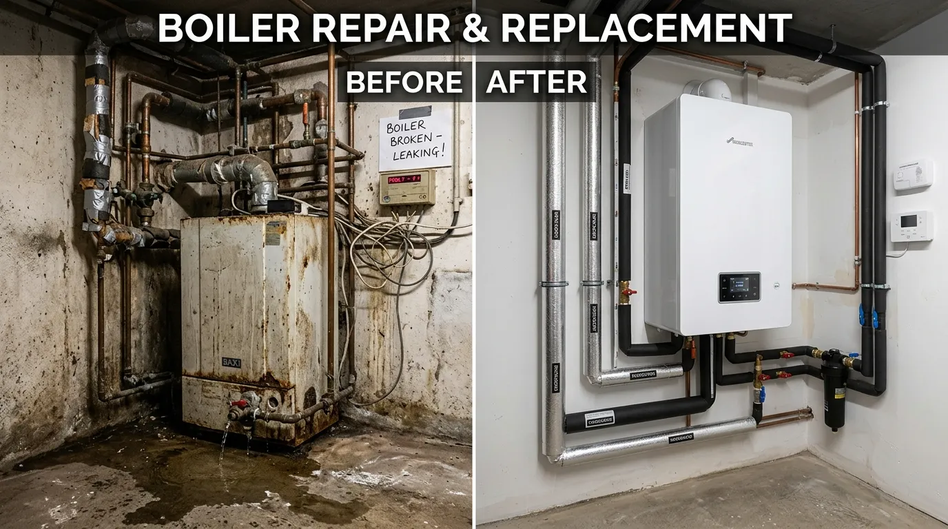 Before and After Boiler Repair and Replacement by Center Garland Plumbing in Garland TX