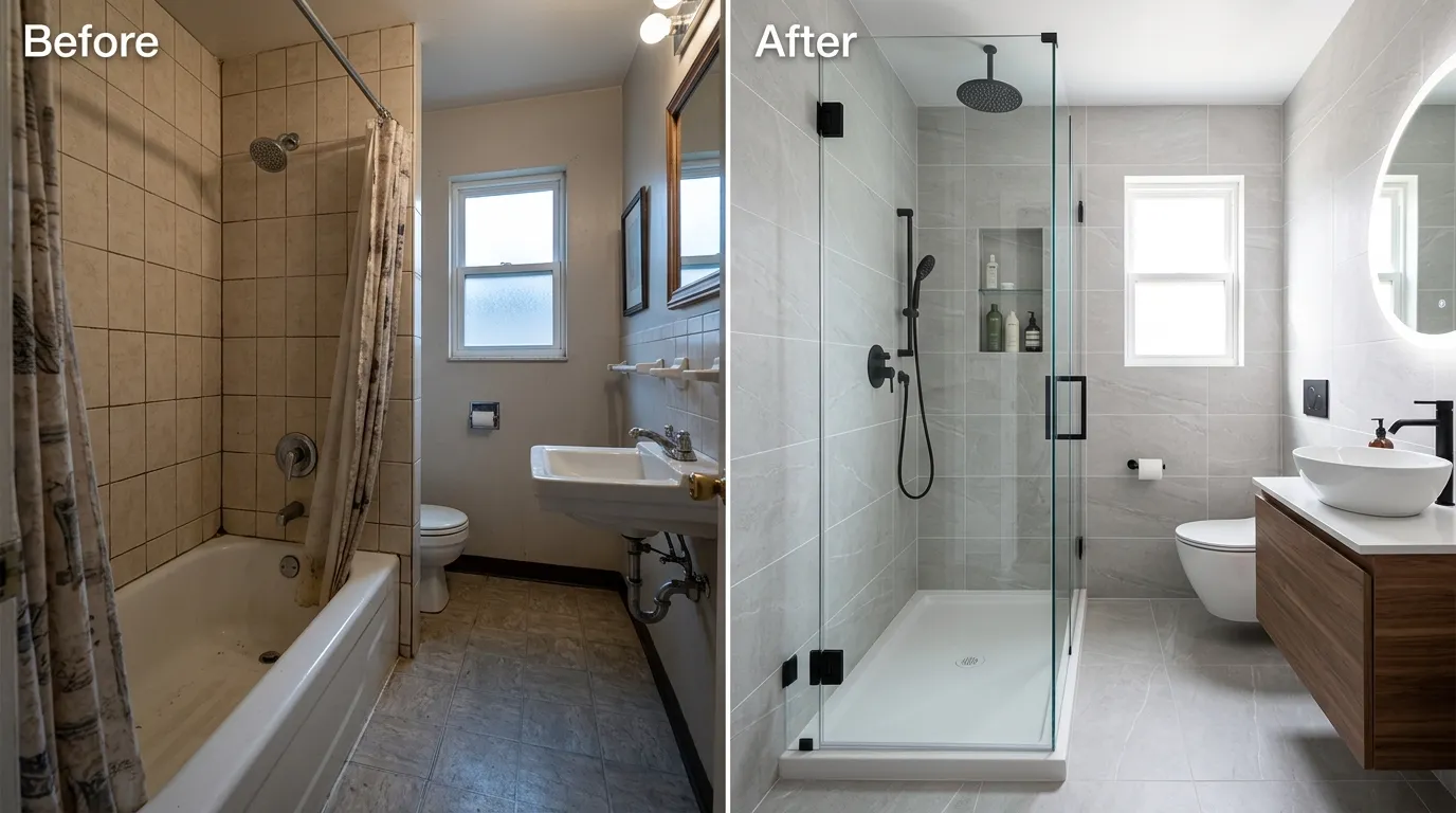 Before and After Tub-to-Shower Conversion by Center Garland Plumbing - Garland TX Bathroom Transformation