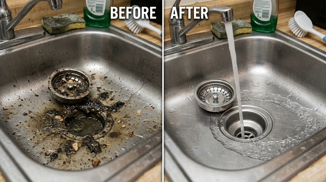 Drain Cleaning and Clog Removal Before and After - Center Garland Plumbing