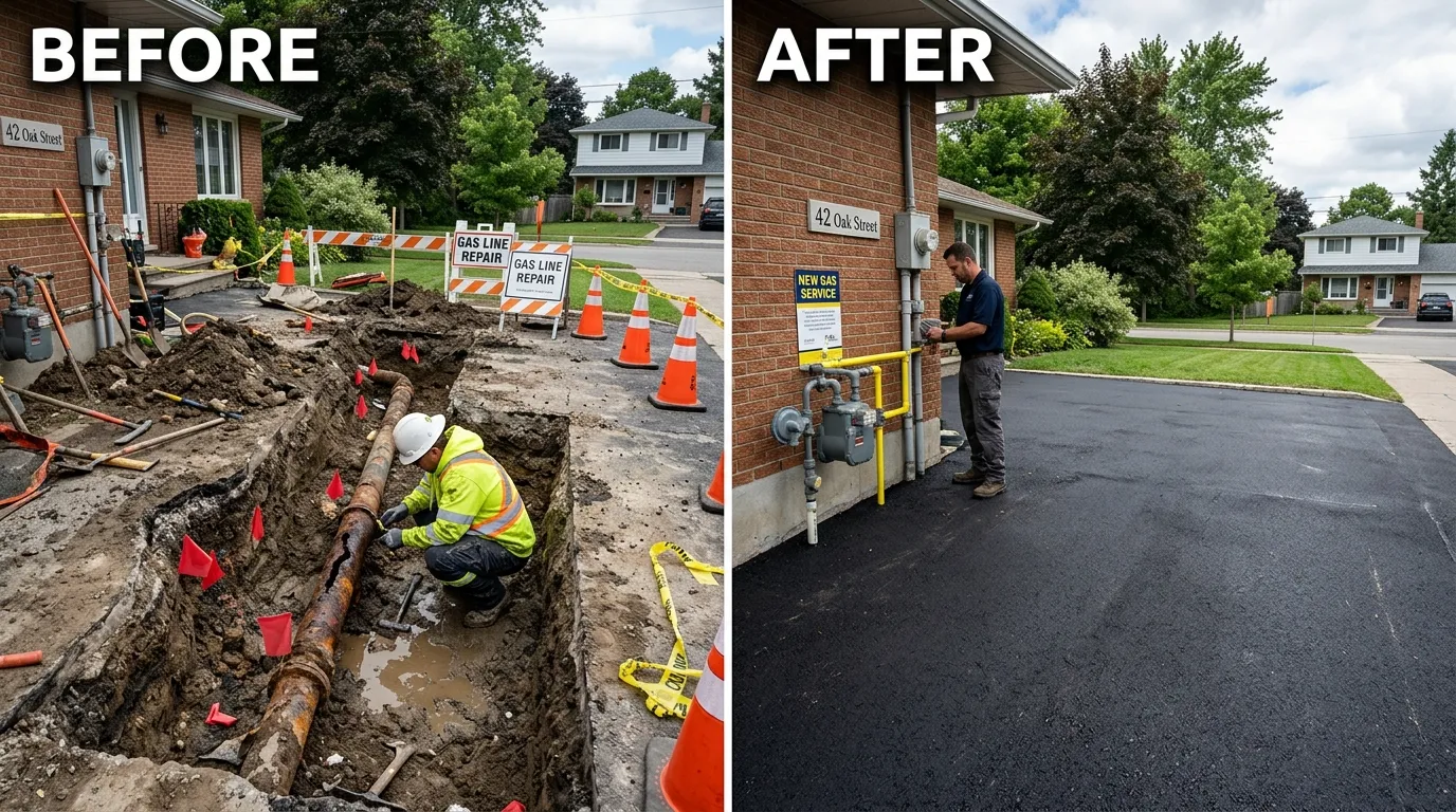 Gas Line Repair Before and After - Center Garland Plumbing