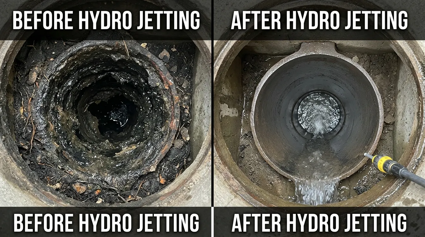 Hydro Jetting Professional Sewer Line Cleaning Before and After by Center Garland Plumbing