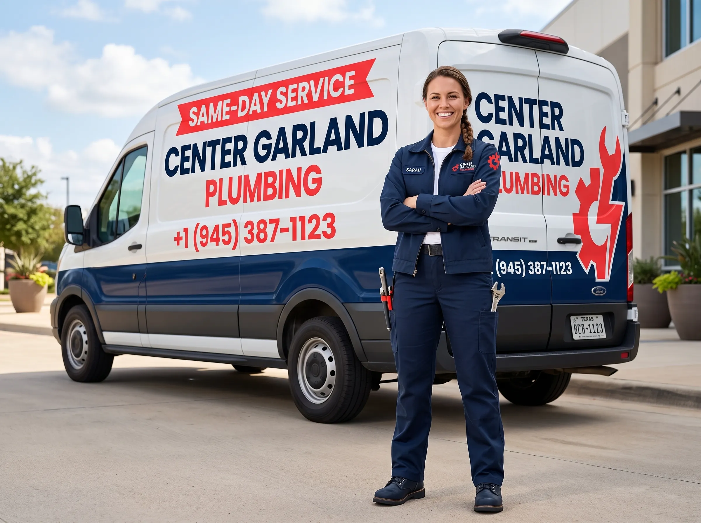 Professional Plumber with Same-Day Service Van - Center Garland Plumbing Garland TX