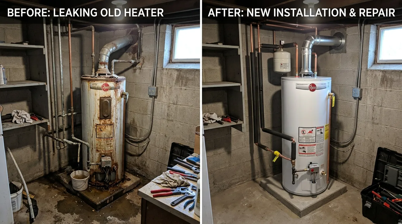 Water Heater Replacement Installation Before and After - Center Garland Plumbing Garland TX